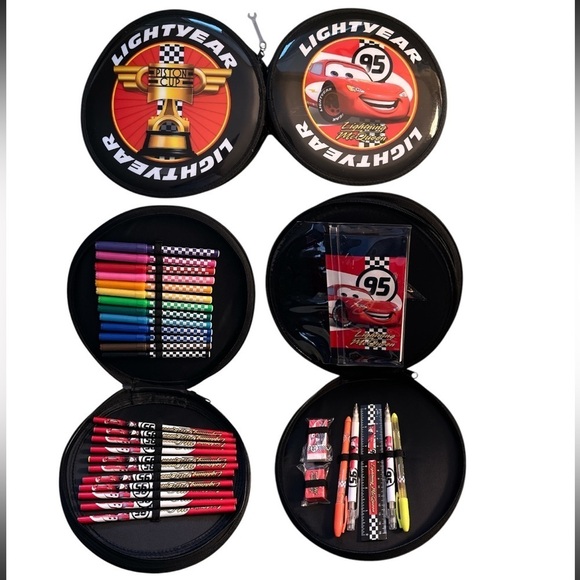 Disney Pixar Lightning McQueen Wheel Shape Zipper Stationary Art Supply Organize - Picture 1 of 15